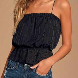 Lulus Hyde Black Striped Ruffled Crop Top - Size S